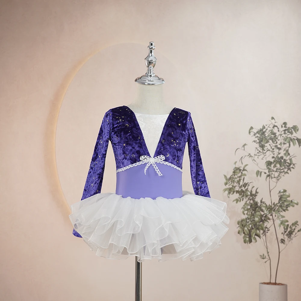 Wholesales custom colors cheap price long sleeves designer dance costume purple gymnastic ballet leotard
