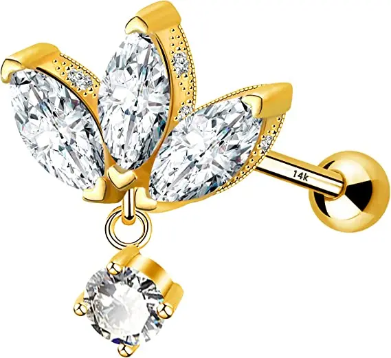 16g CZ Helix Rings Star Conch Piercing Jewelry Helix Stud Moon Helix Earring Crown Tragus Earrings 14K Gold Cartilage Earring