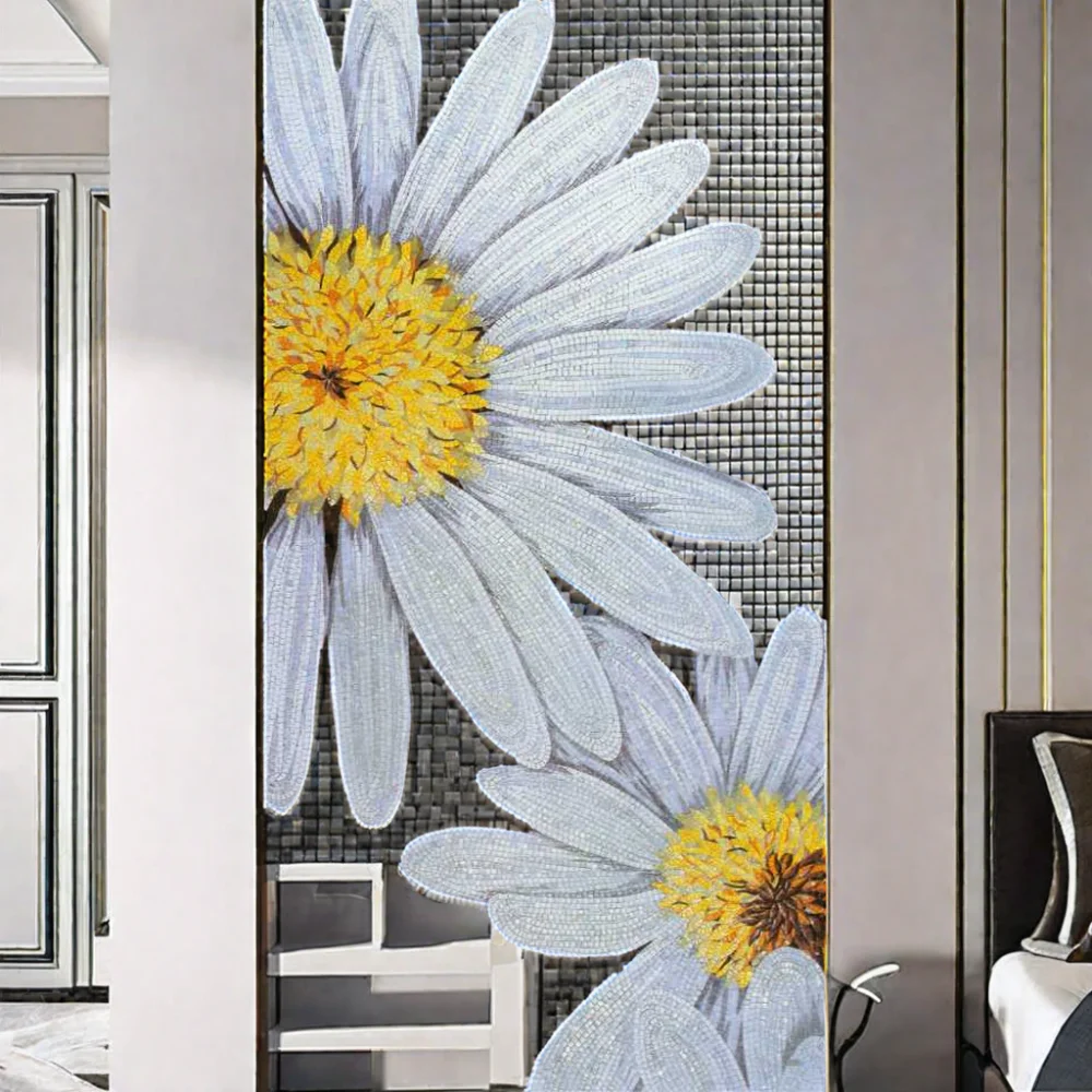 Handmade Modern Glass Mosaic Tile Art Wall Mural Customizable Chrysanthemum Interior Decor Unique Customizable Product Type
