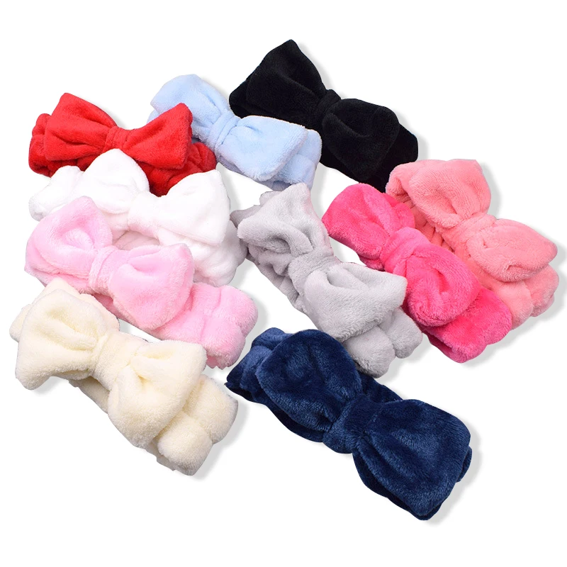 Factory Price Women Bow Flannel Headband Hair Bands For Face Wash