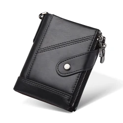 High quality wholesale short metal zipper wallet personal custom genuine leather rfid wallet for men