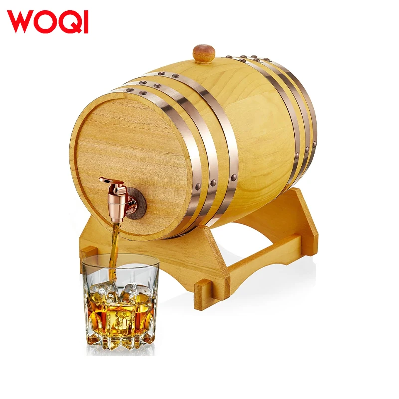 WOQI 1 Liter OakAging Barrel with Wood Stand Spigot Mini Whiskey Barrels for Bourbon, Whisky, Tequila, Rum, Mead Wine