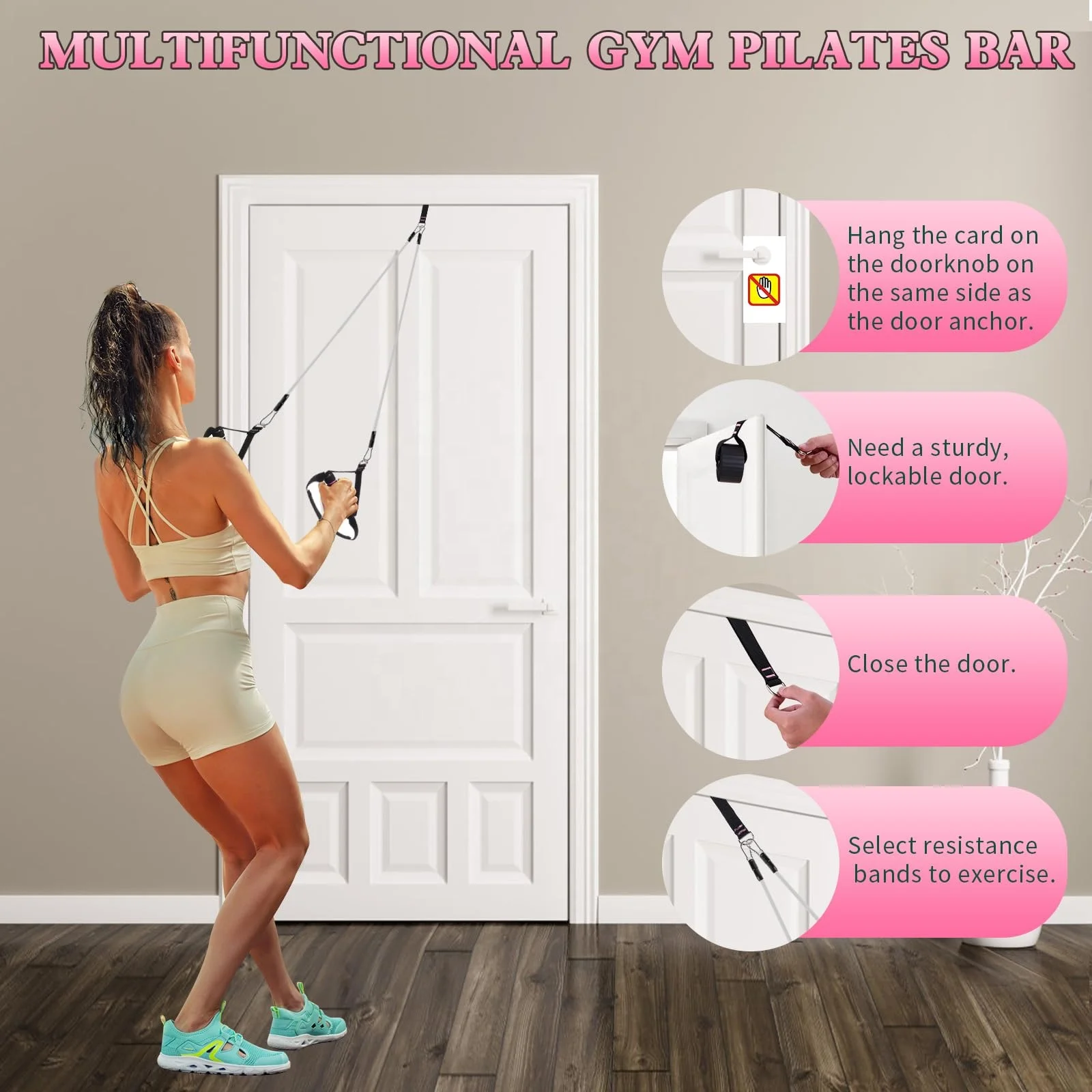 Multifunctional Pilates Bar whole body Workout Equipment 3 Section Pilates Bar Kit with Resistance Bands for Women Home Gym