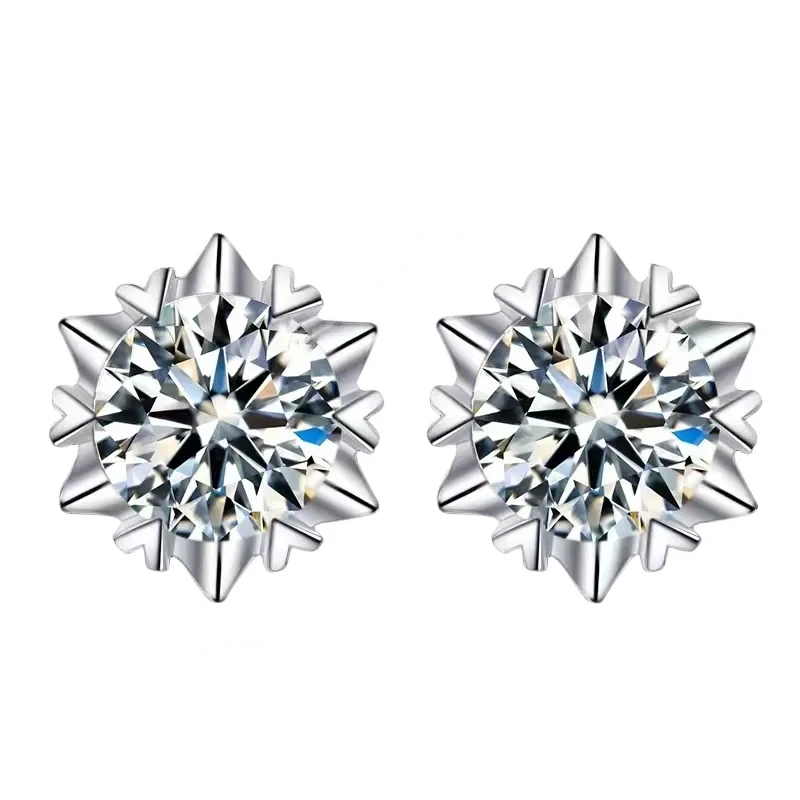 Fine Jewel Snow Flower Gift Six Clow 0.5/1/2 Ct Stud Diamond earrings S925 sterling silver VVs1 moissanite earrings Of Ladies