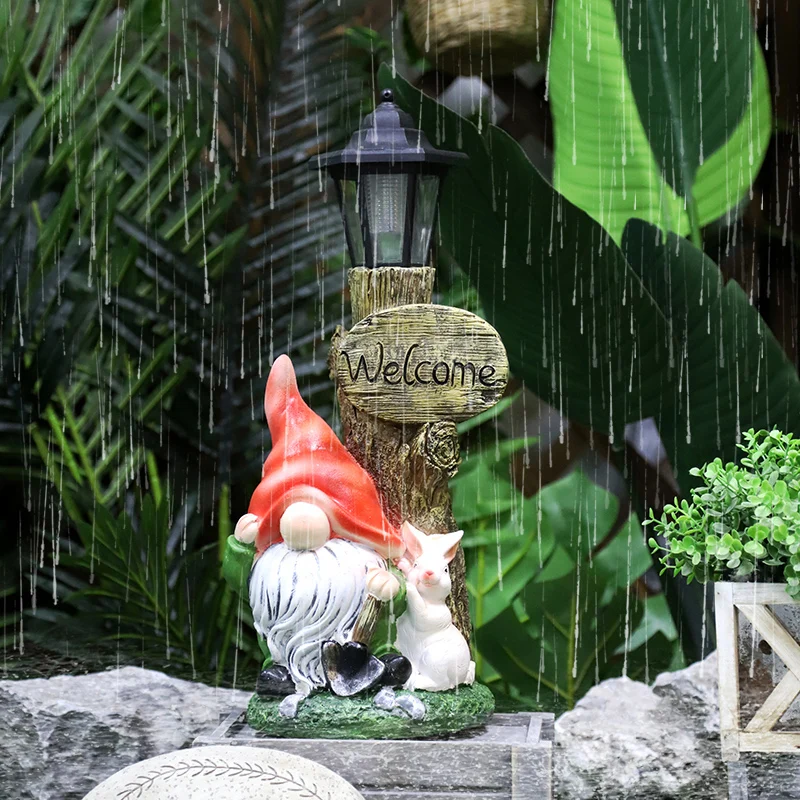 Redeco New Arrival Set Of Garden Pot Gnomes Magnesia Crafts LED Solar Fashion Wholesale Christmas Gnome Magnesium oxide Crafts