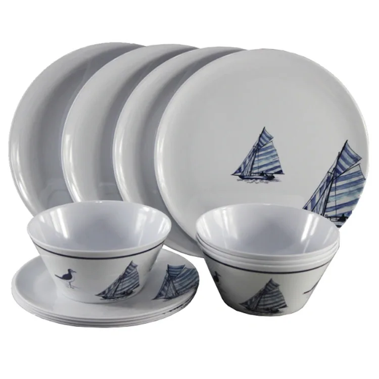 USA Amazon popular yacht sailing boat 12 piece tableware dinner melamine