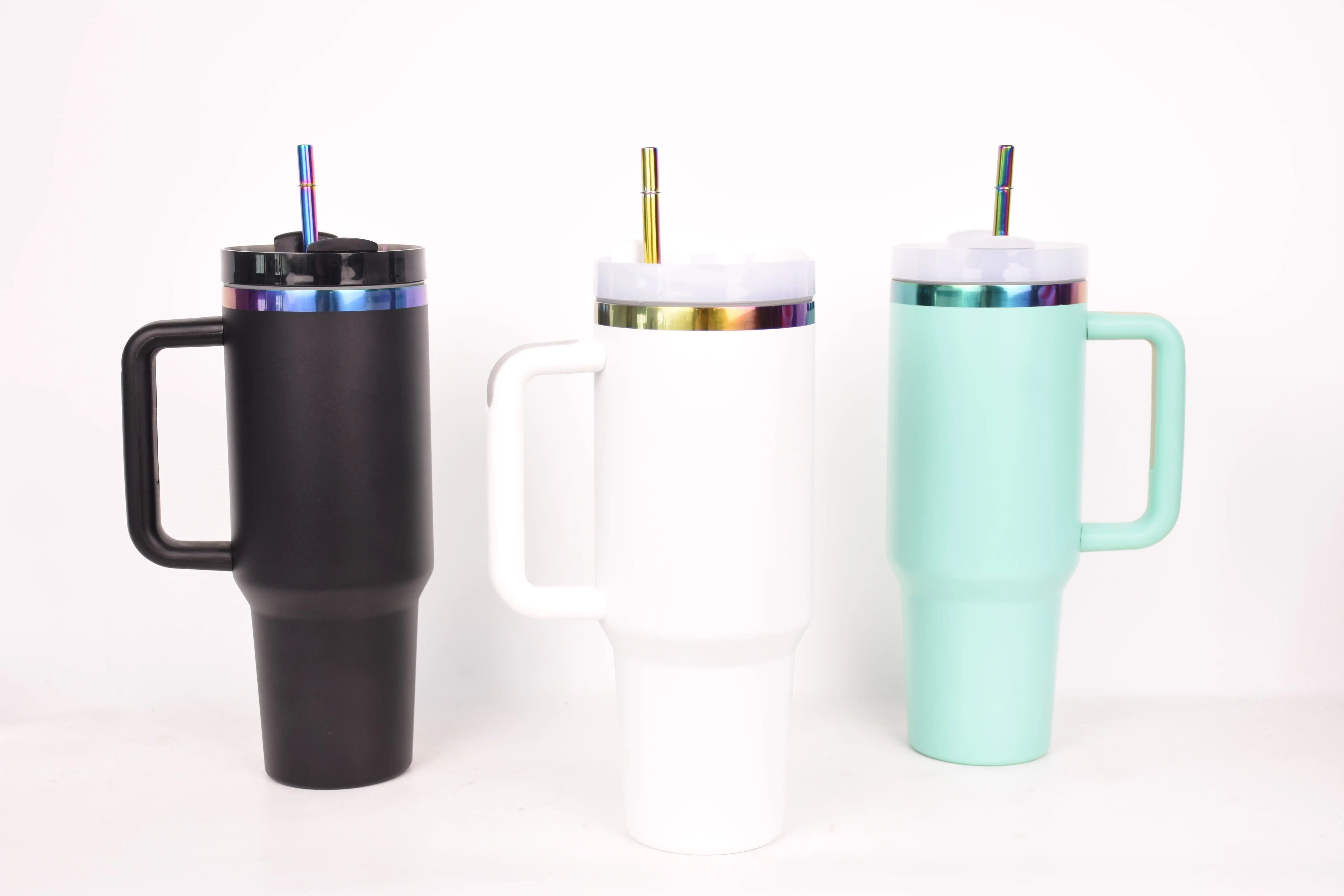 2024 New Travel Mug Cup Custom logo 304 Double Wall Stainless Steel Vacuum Rainbow 40oz Sublimation Tumbler with Handle