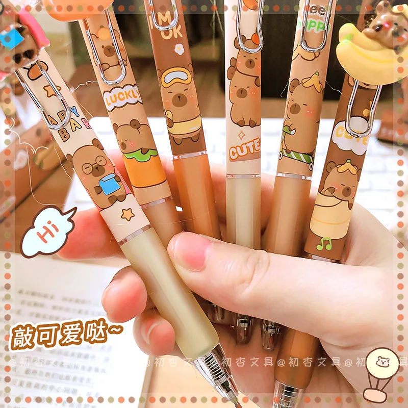 Creative Capybara Gel Pen Funny Black Ink Pen 0.5mm Writing Width Students Fun Explosive Hair Press Made Plastic Promotional Use
