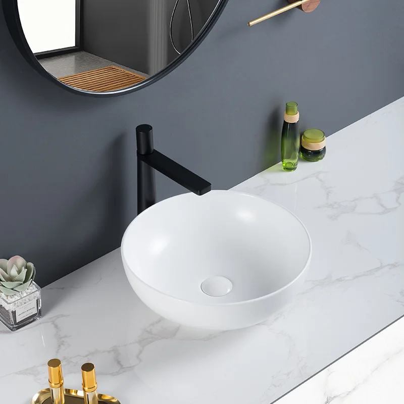OVS Counter Top Modern Round Bathroom Ceramic Basin Vanity Vessel Sink Porcelain Gloss Glaze Art Basin Vessel Sink