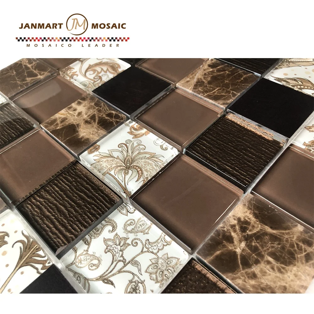 Elegant Art Arabesque Mixed Glass Natural Stone Mosaic Bathroom Pool Tiles Glass Mosaic Square Marble Mosaic Tile