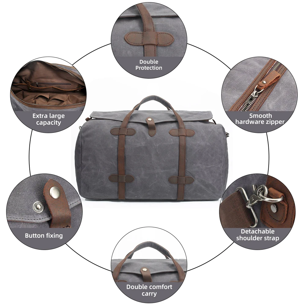 custom vintage outdoor gym bag  large capacity duffel bag business leather  private label  factory canvas men travelling bags