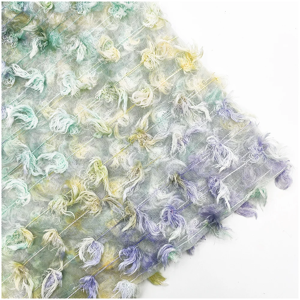New design gradient print embroidery with top lace fabric for wedding dress
