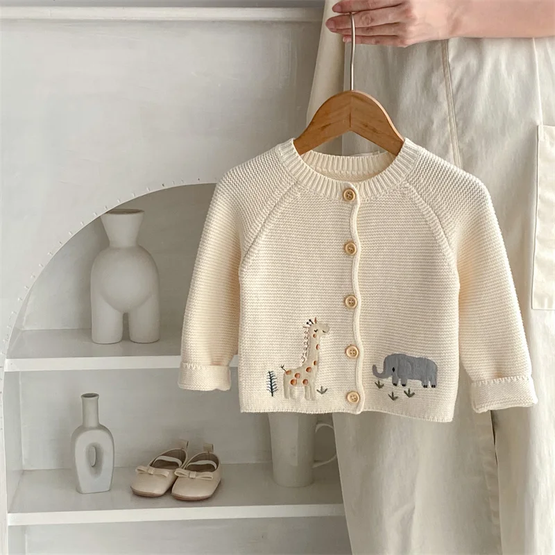 Spring Kids Girls Coat Clothing Autu Alpaca Customised Buttons Chunky Knit White Baby Cardigan