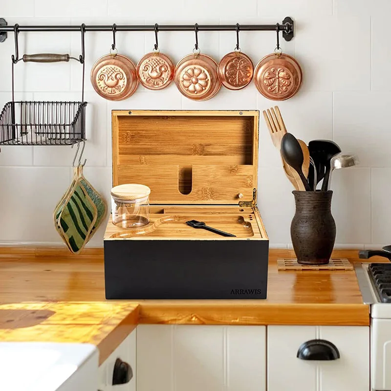 Customize Bamboo Smoking Accessories Wooden Rolling Tray Smell Proof Storage Herb Bamboo Stash Box with Lock Combo Kit