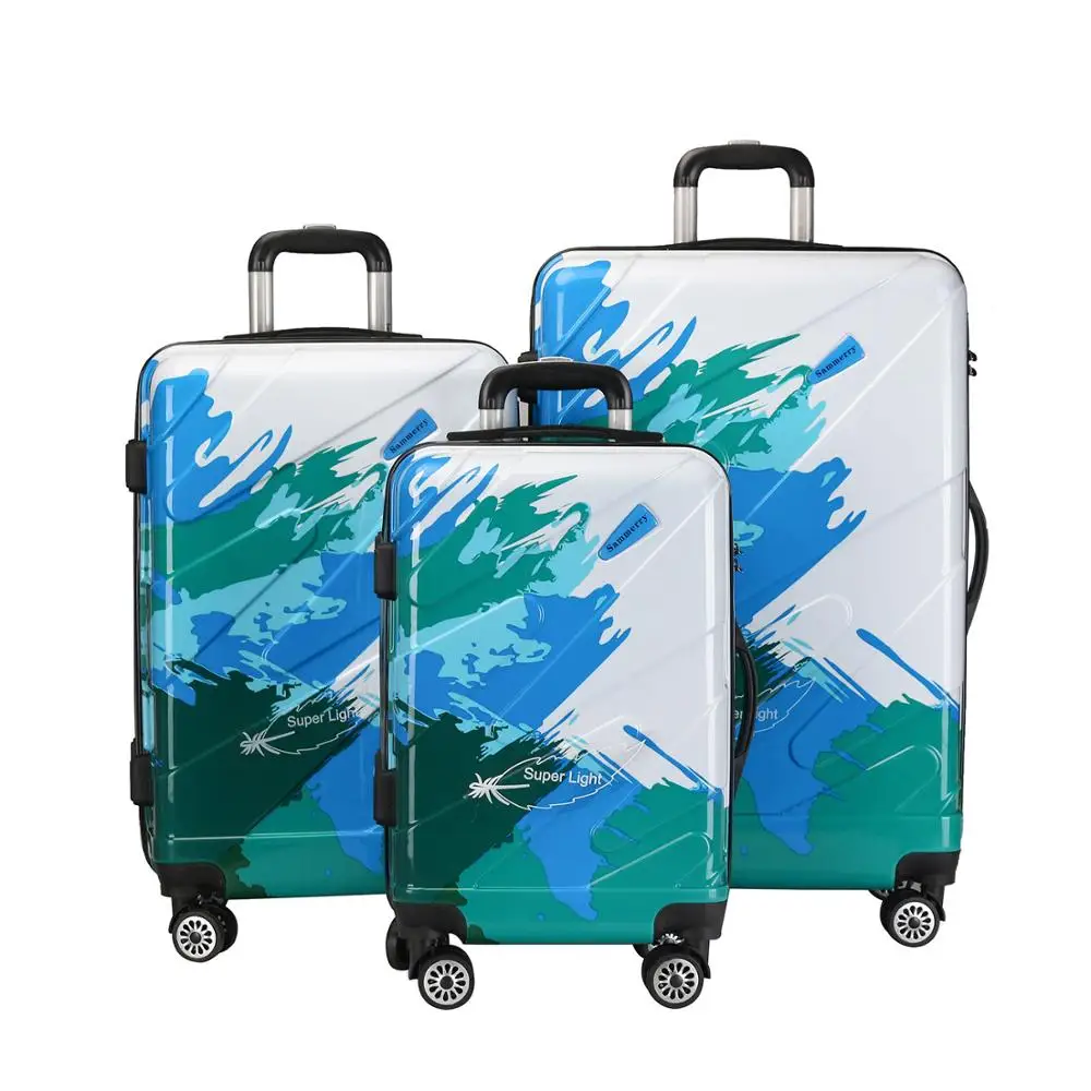 ABS + PC hard luggage set 20'24'28'special design with full printing  multi-color suit for travel