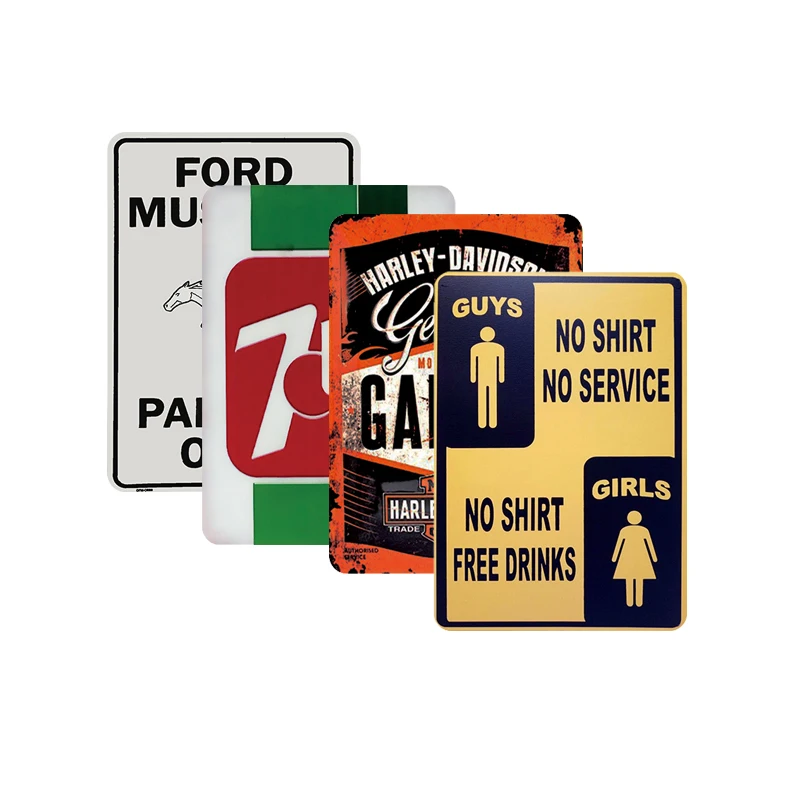 Wholesale metal retro cars motorcycles garage decorative signs custom vintage advertising tin sign plaques big size metal signs