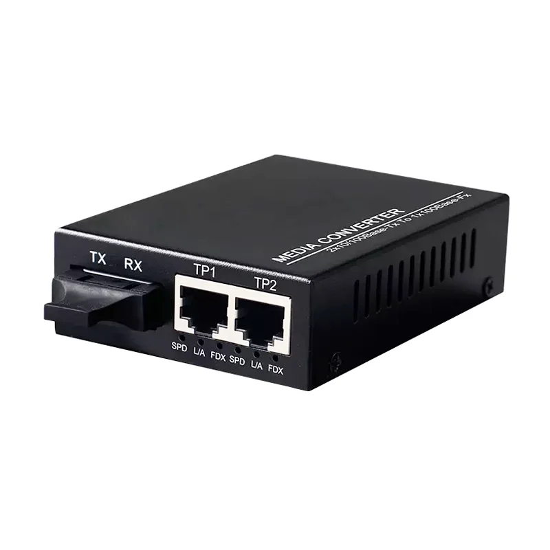 10/100Mbps 1 fiber port+ 2 RJ-45 port switch Fiber Optic Media Converter 100M 2 Ports Optical Converter