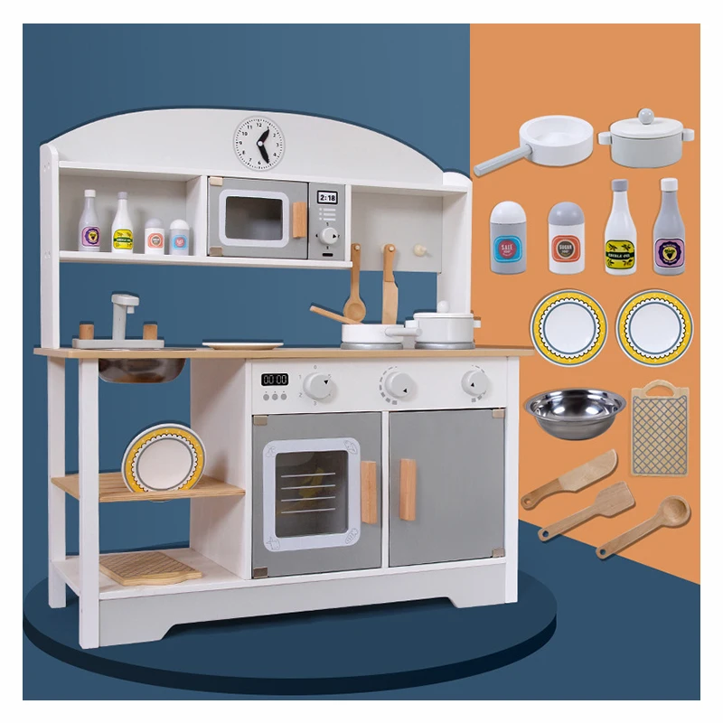 Big Japanese Wooden Kitchen Toys Kids Gray White Kitchen Play Set Role Play Toy Big Kitchen