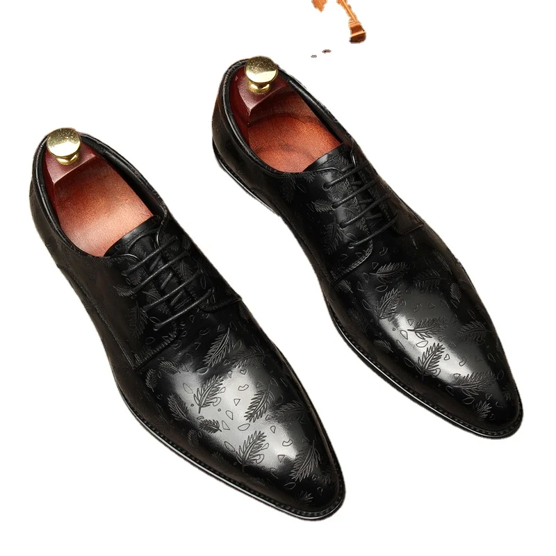 
Мужские деловые кожаные туфли, на шнуровке с острым носком, высококачественные свадебные туфли, в британском стиле 