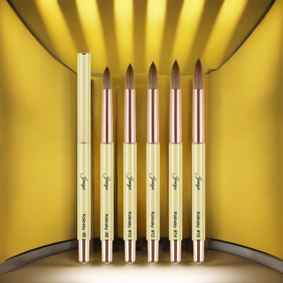 Custom Logo Pinceles 100% Pure Kolinsky Brush yellow Round/Crimped Kolinsky Acrylic Nail Brush For Acrylic Nail