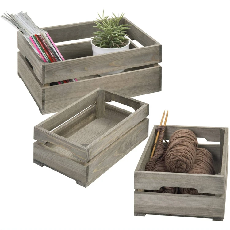 
Wholesale antique brown wooden storage decoration box with handle wooden crate crates 