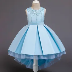 Little girl princess dress pettiskirt piano costumes trailing flower girl dress wedding satin mesh yarn show skirt