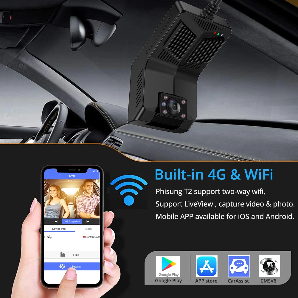 4G Dash Cam IR Night Vision Inside Android WiFi GPS Tracking Dual Car DVR Camera LiveView FHD 1080P Drive Recorder