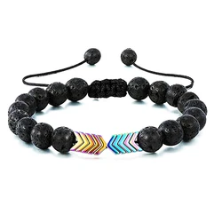 Most Popular Braided Rope Mens Women Anti Anxiety 6mm Adjustable Lava Stone Gemstone Bracelet