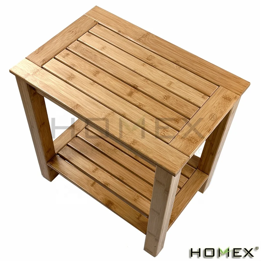 2-Tier Bamboo Shower Bench Spa Stool with Storage Shelf for Inside Shower Legs Shaving Bath Seat
