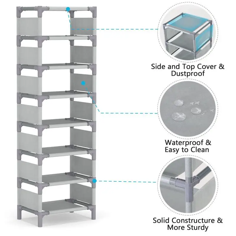8 Layer Steel Fabric NOShoe Rack Stackable Shoe Rack Storage Shelves Durable Metal Shoe Storage Rack