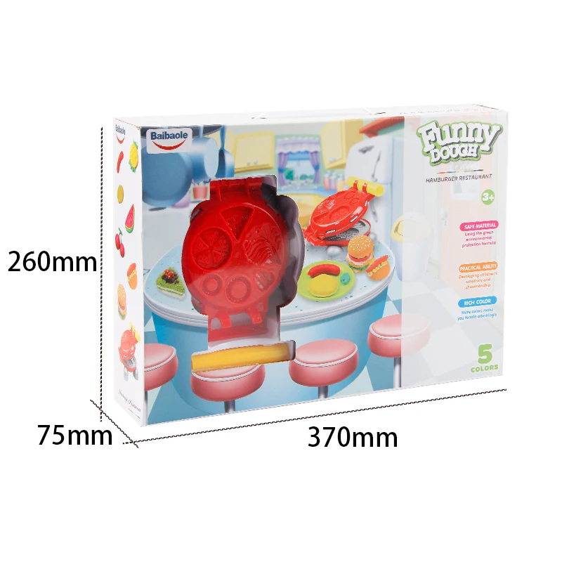 Custom Plasticine And Tools Play Kit Kids Intelligent Clay Moulds Imaginative Hamburg Restaurant Toy Dough Set for Children