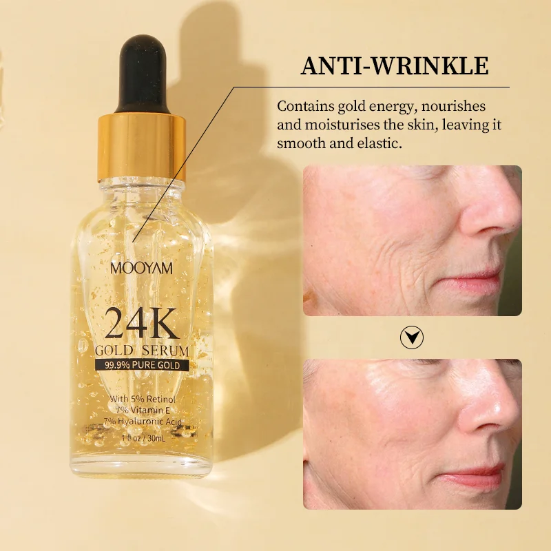 Private Label Custom Face 24K Gold Foil Retinol Essence 30mL Whitening Anti Wrinkle Aging Facial Skin Care Serum