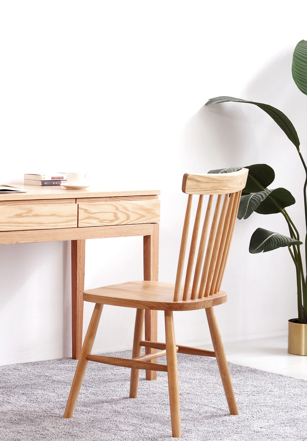 
Pure solid wood dining chair oak chair northern Europe simple bedroom makeup chair family armchair 