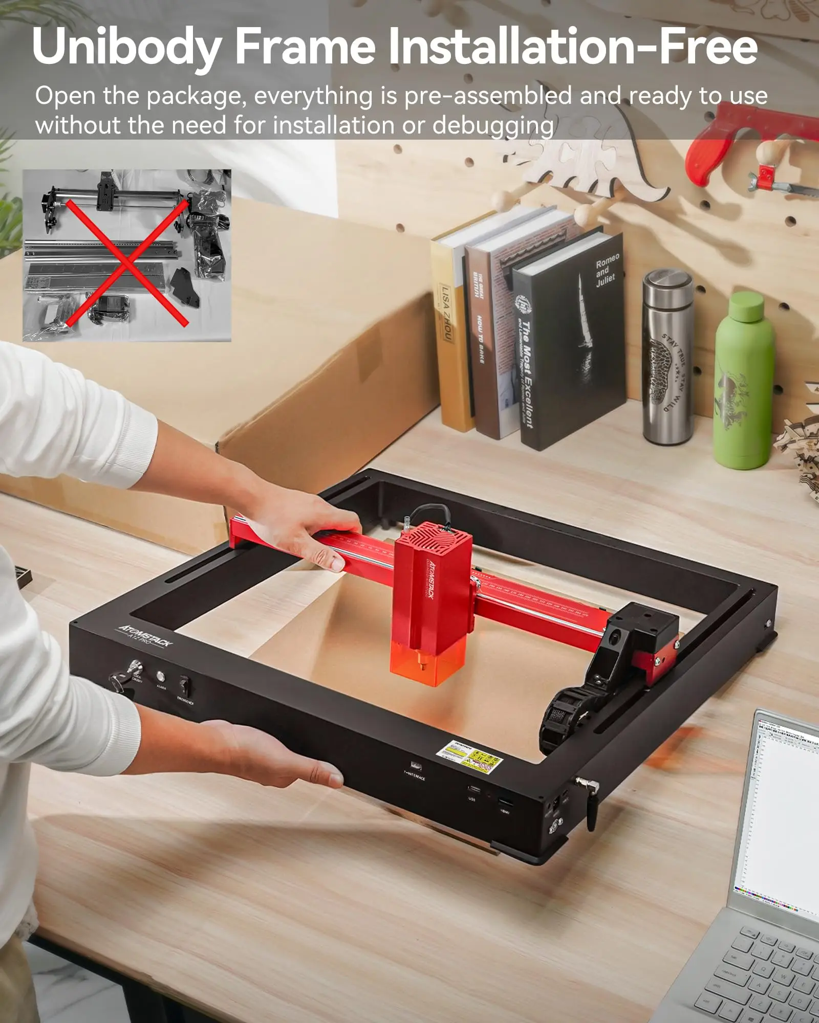 ATOMSTACK A24 24W A12 PRO 12W Laser Engraver Wood Cutter Printer 600mm/s Installation-Free DIY Laser Engraving Cutting Machine