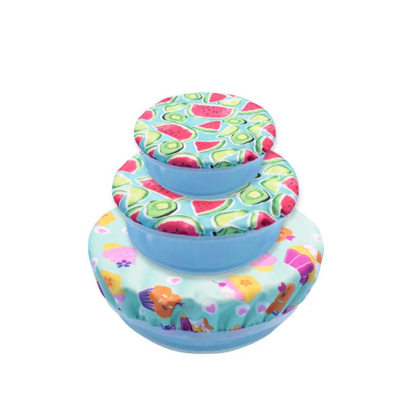 Set of 3 sizes elastic reusable food storage cover stretchable plastic free waterproof PUL fruit bowl