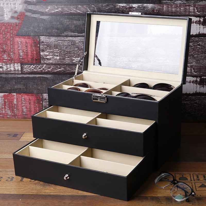 18 Slots Sunglasses Organizer Collector Eyeglasses Sunglass Glasses Storage Box Eyeglasses Eyewear Display Case with Drawer