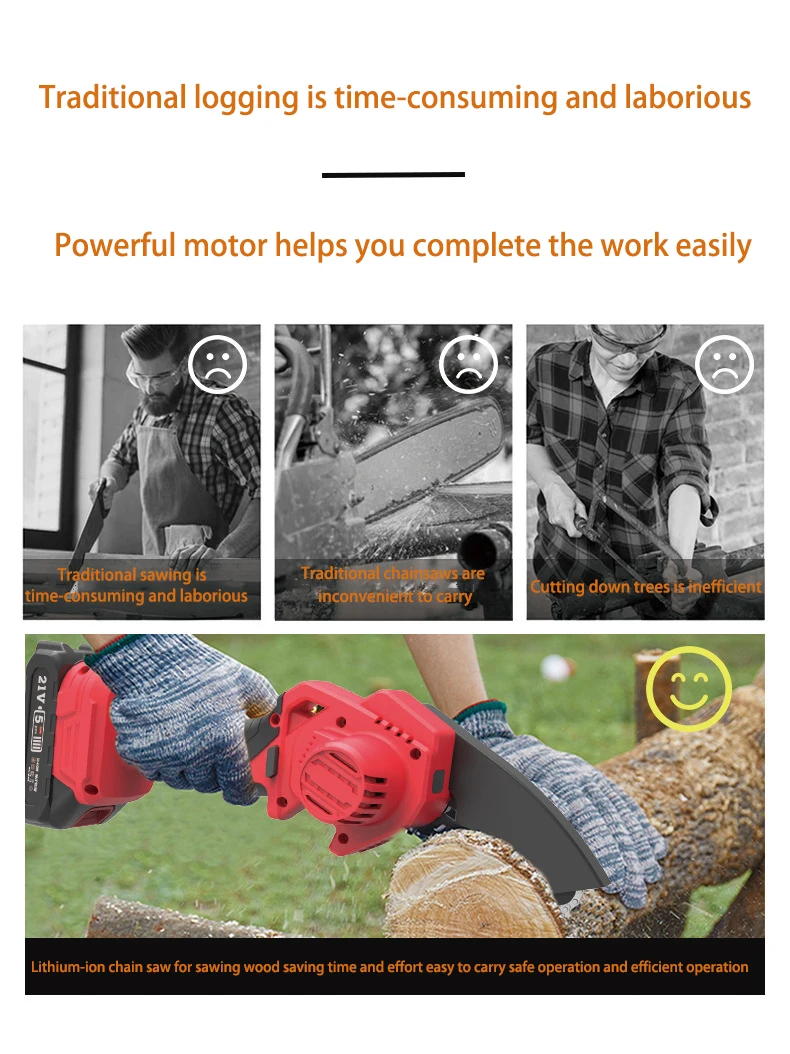 Mini Household use battery chainsaw 21V cordless chain saw chain saw wood cutting machine power tools motosierra chain saw
