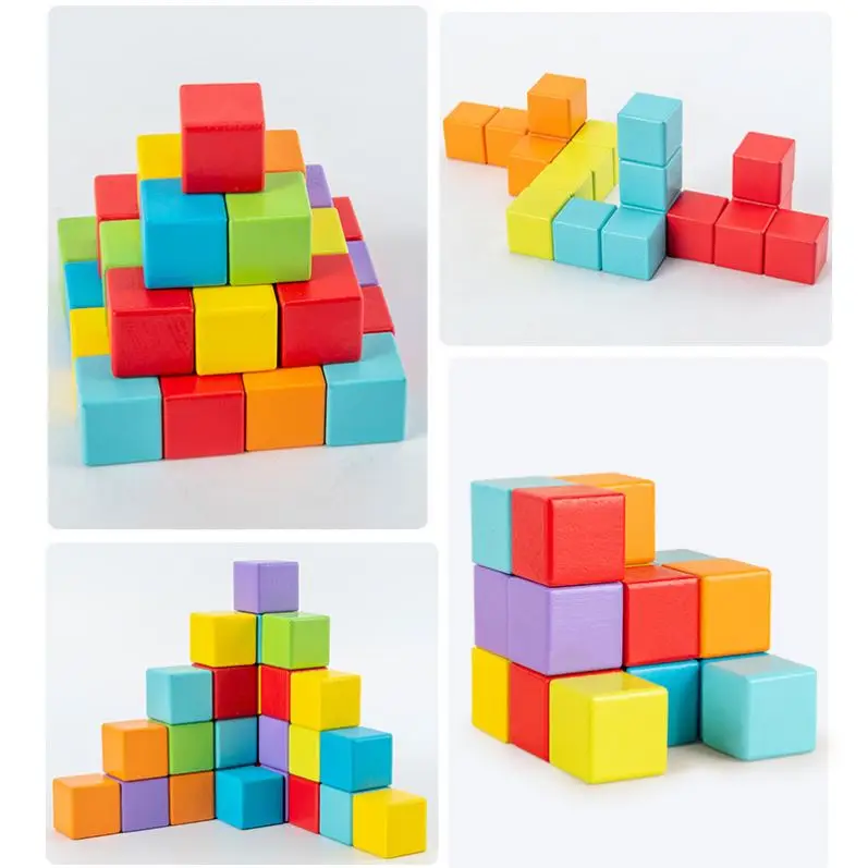 16PCS Wooden Cube Building Blocks Toy Logic Training Stacking Toy Parent-Child Game Toy Family Party Casual Gifts for Children