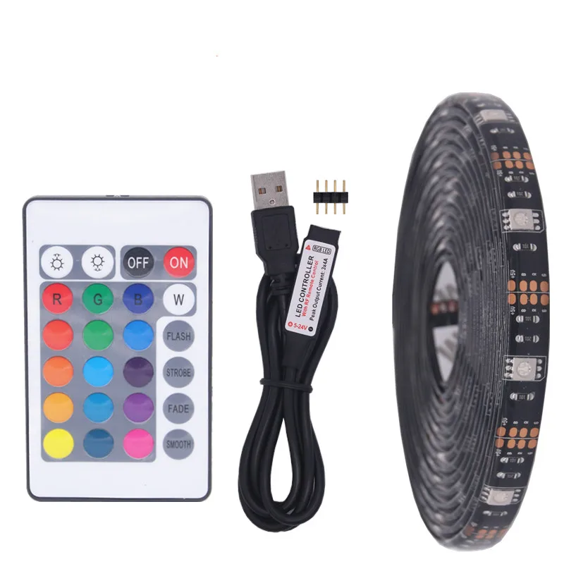 5V Светодиодная лента USB TV PC задняя подсветка 2 М 5050 SMD RGB светодиодные полосы набор комплект светодиодных лент с 24key пульт дистанционного управления адаптер