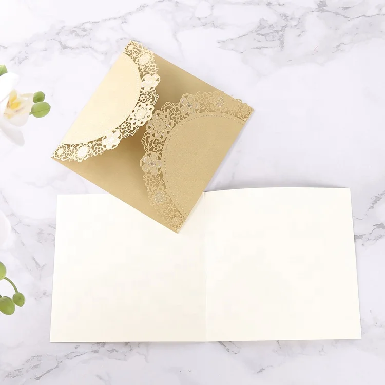 
Latest gold custom luxury laser cut wedding invitations golden lasercut wedding invitation cards 