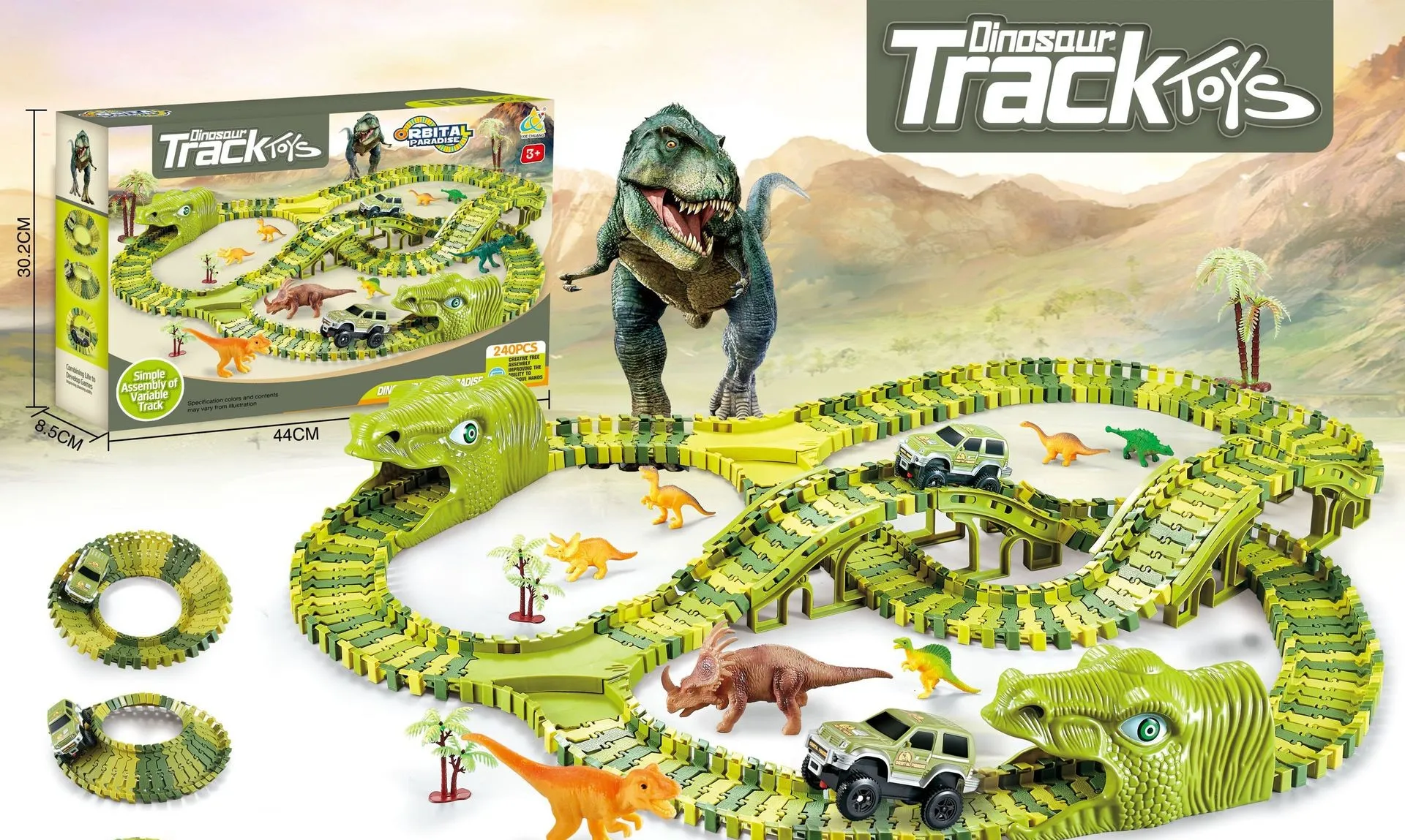 Construction Toys Electric Dinosaur Car Train Dino World Slot Toys Play Set Dinosaur Racer Track Toys For Boys Kids