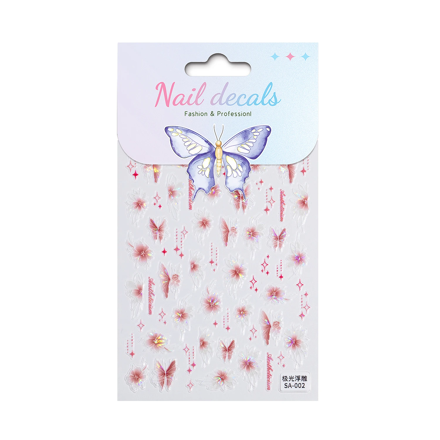 5D Engraved Butterfly Nail Manicure Sticker Holographic Crystal Fairy Rose Flowers Adhesive Decals Foils Wraps