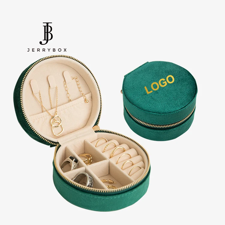 Small Travel Storage Case Box Velvet Round Jewelry Box