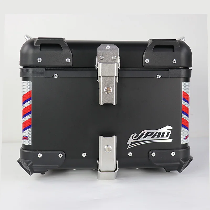 Черный и серебристый алюминиевый верхний ящик, задний ящик мотоцикла, верхний корпус, круглый угол 45 л