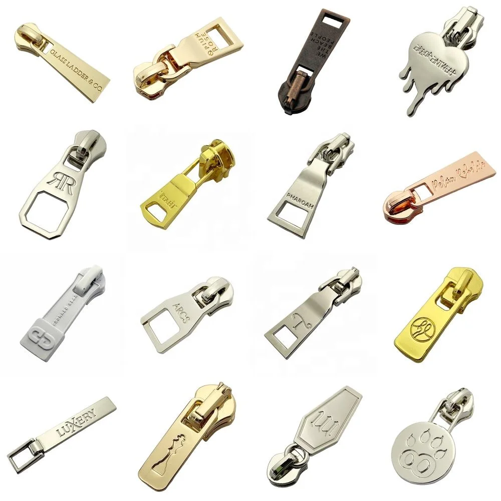 Factory wholesale custom engraving zip zipper puller and slider for dress