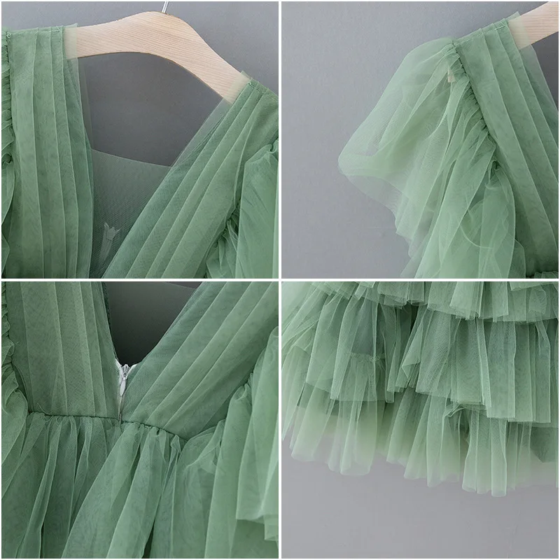 Green Lace Cotton Summer Girls Dress Party Ceremony Princess Dress