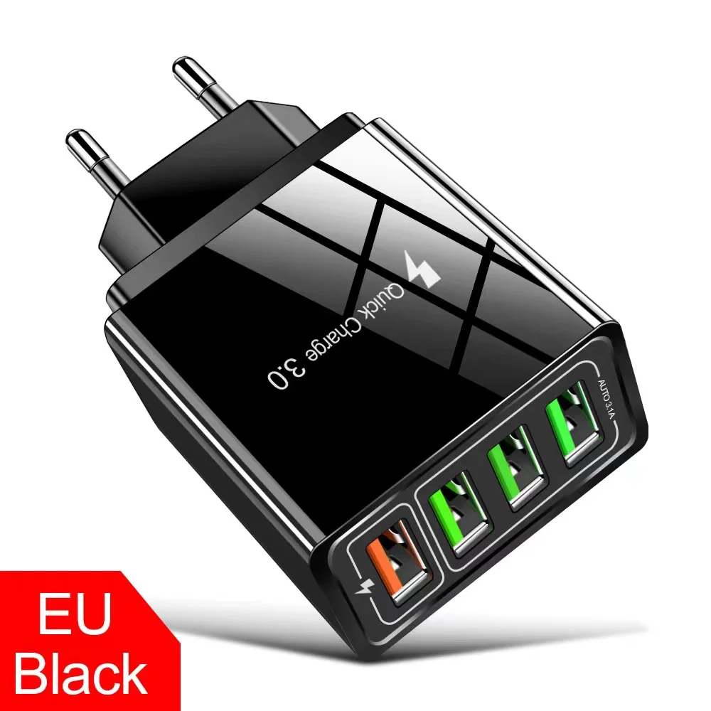 Vanice 4 Usb Charger Phone Single 5v 3a Wall Charger Eu Us Uk Plug Travel Multi Usb Phone Charger Adapter 30Watt