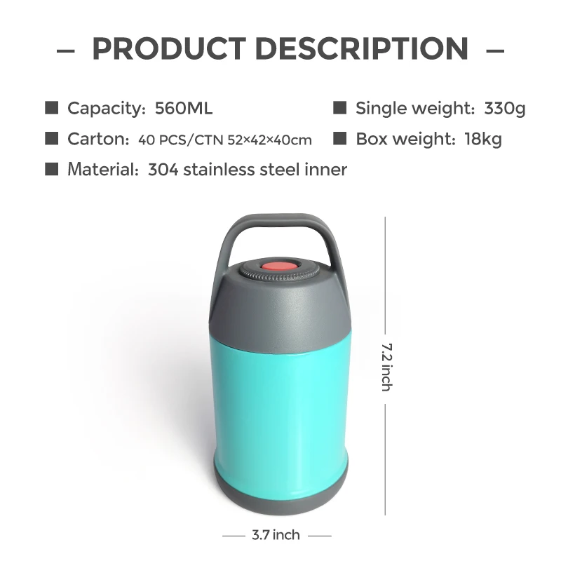 Vacuum Insulated Food Jar 18/8 Stainless Steel with Folding Spoon Double Walled soup jar Food Container