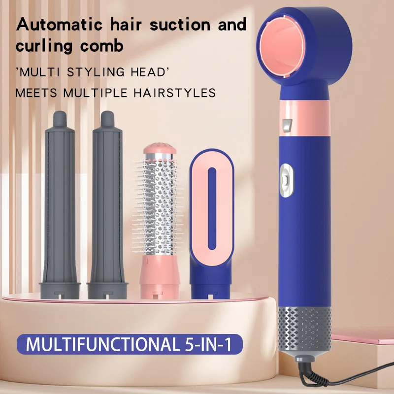 New 5 in 1 blower model multi functional hair hot air comb automatic curling iron hair dryer