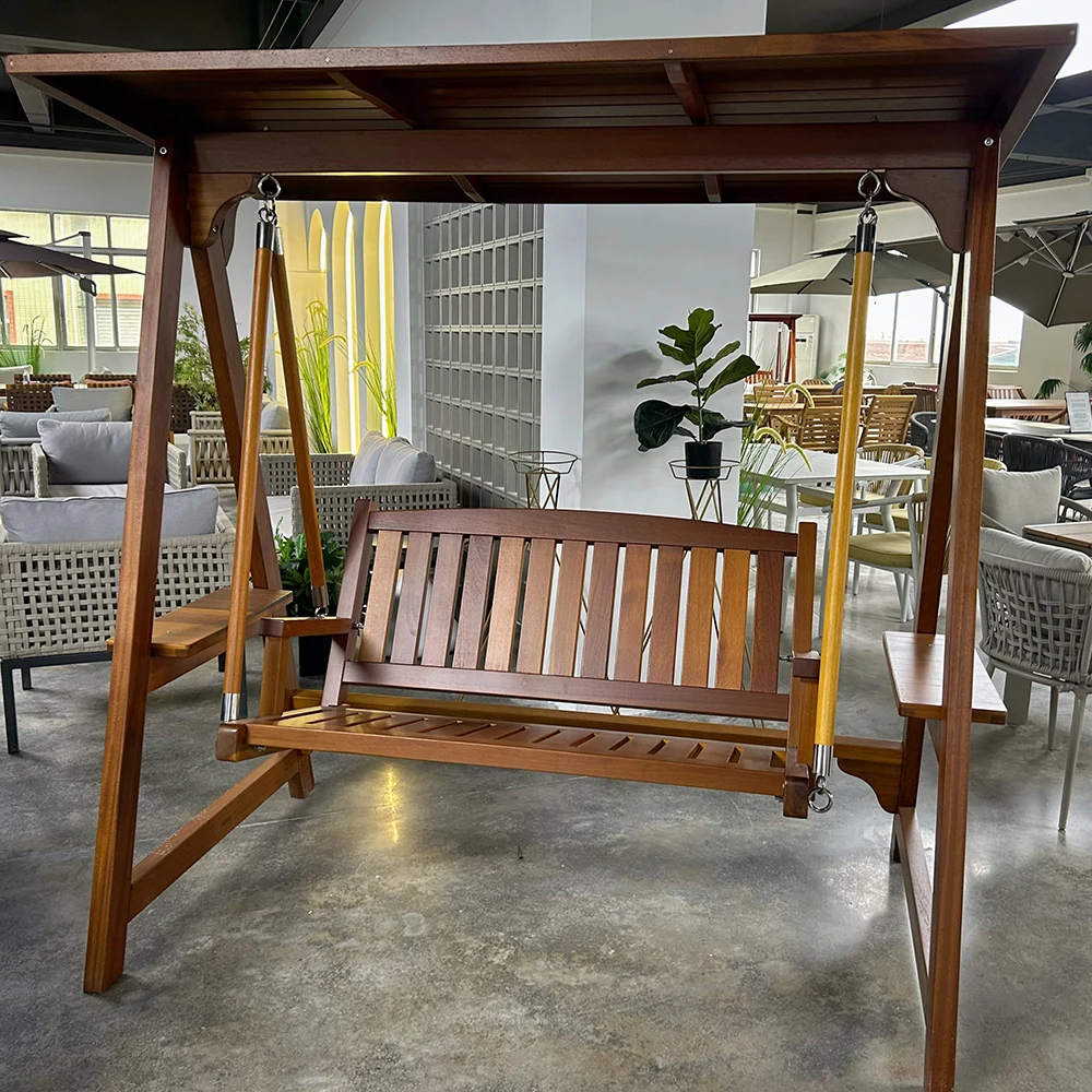Custom Factory Luxury Outdoor With Canopy Adult Garden Wooden Swing For Hotel Rooftop Courtyard Villa